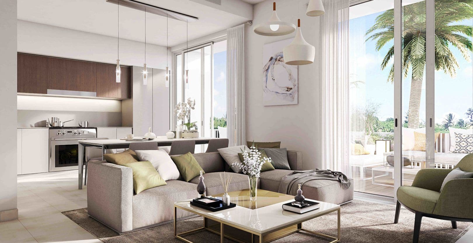 Bright open-plan living room in an Emaar South home