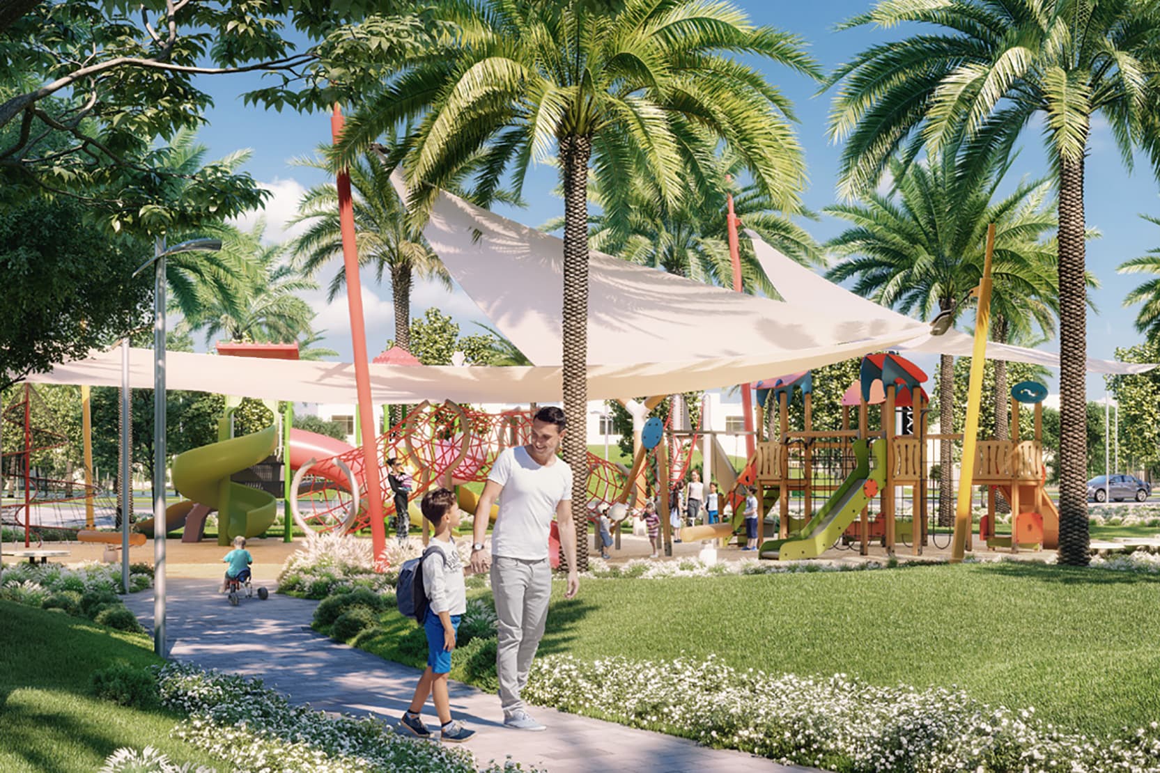 Family park with shaded play areas at Emaar South